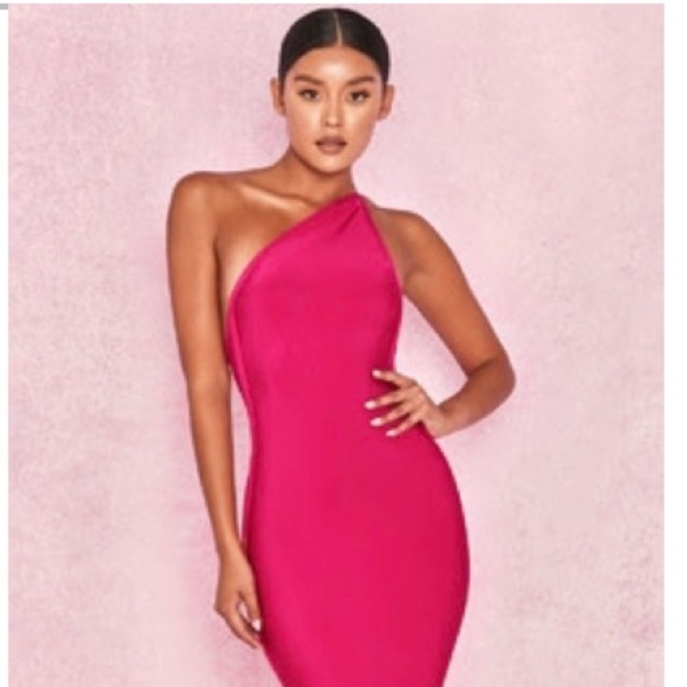 Pink One shoulder bandage dress